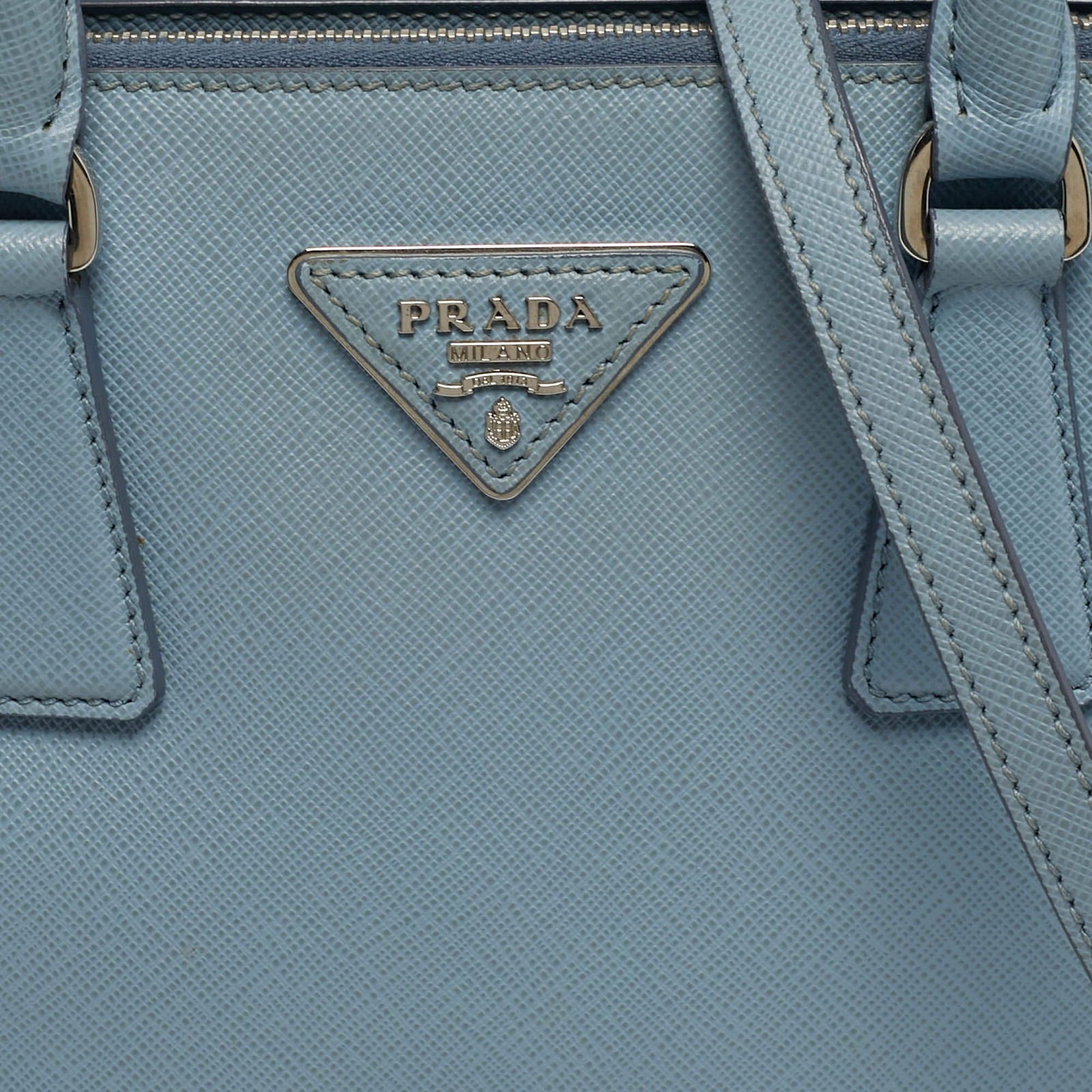 Prada Galleria Small Light Blue Saffiano Lux Leather Double Zip Tote thumbnail 5