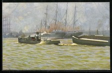 Künstler-AK Christopher Rave: Hamburg, Schleppdampfer liegen im Hafen 