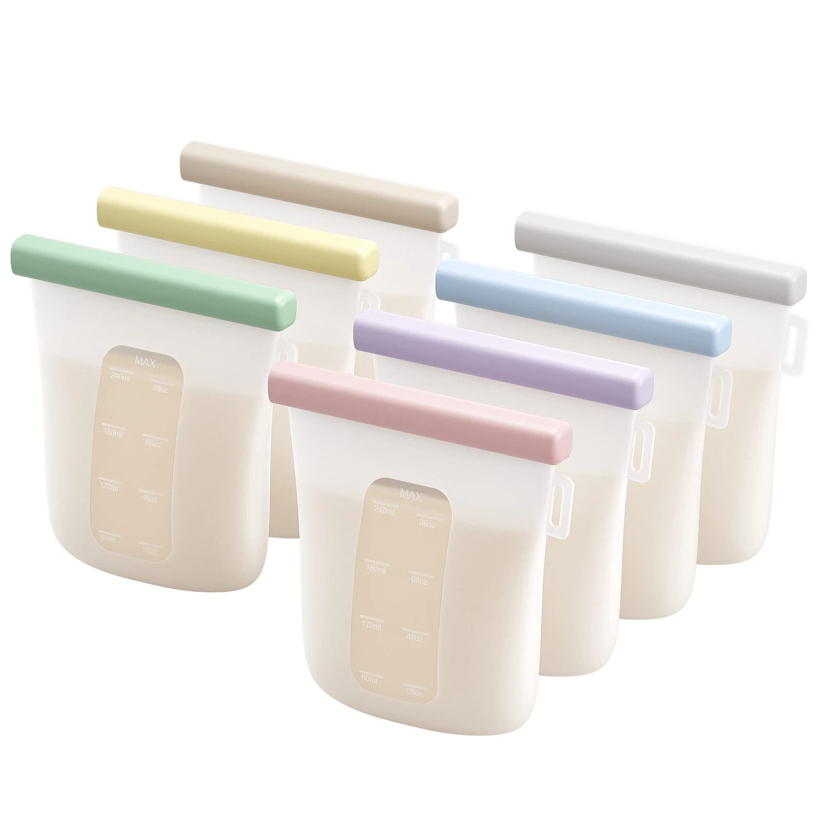 7 Pcs Silicone Breastmilk Storage Bags Reusable, 8oz/240ml Double Leak-Proof ...