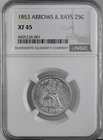1853-P  25C  SEATED LIBERTY QUARTER  ARROWS & RAYS  NGC XF45  #8405236-001