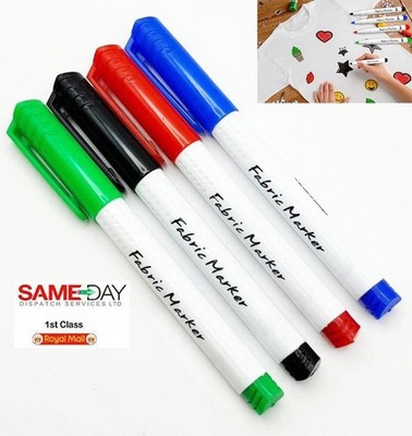 Fabric Markers Textile Clothes T-Shirt Colour Draw Art Craft Pens Pack of 4