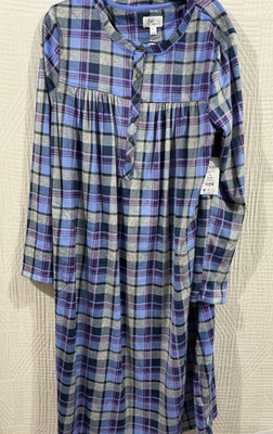 Aria Collections Long Sleeve Velour Night Gown Size Med Purple Gray Plaid ast sz