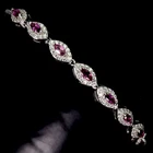 925 Sterling Silver Bracelet Marquise Rhodolite Garnet Gemstone Jewelry 6.5in