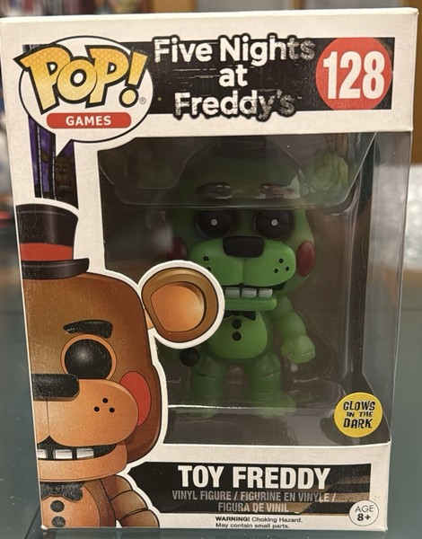 Figura Funko Pop! de Toy Freddy, número 128 de la serie Five Nights at Freddy's.