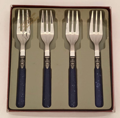 Napoleon 4pc Set Blue Cocktail Forks INOX 18/10 Italy