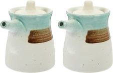 2 Pack Ceramic Oil Dispenser, 200Ml Soy Sauce Dispenser, Elegant Anti-Drip Cruet