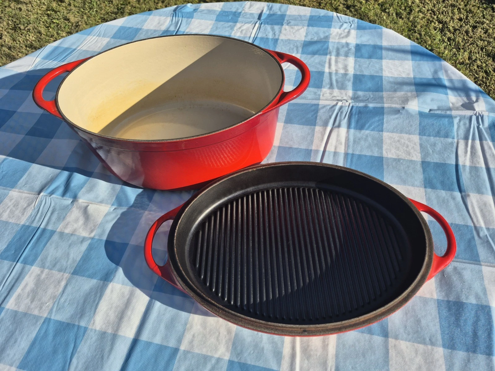 Vintage Le Creuset Cast Iron 32 Oval Dutch Oven 8 Quart Grill Pan Lid Cerise Red