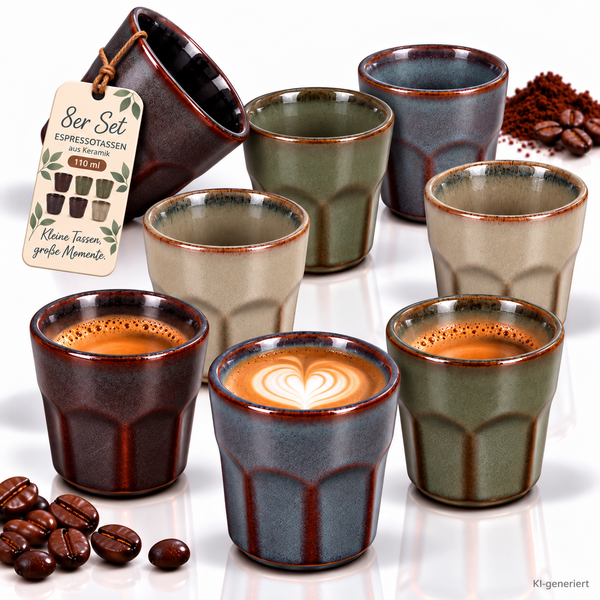 8Er Set Espressotassen Keramik 110 Ml Ohne Henkel Kaffeetassen Steingut Bunt-image