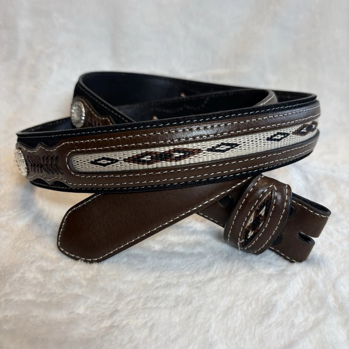 Vintage Nocona Exotic Lizard Inlay Leather Western Belt Size 38 Pre-Owned Nocona Men main image 3