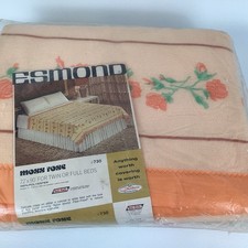 Vintage 60s Moss Rose Blanket Peach Twin/Full 72"x90" Acrylic Esmond Chatham NOS