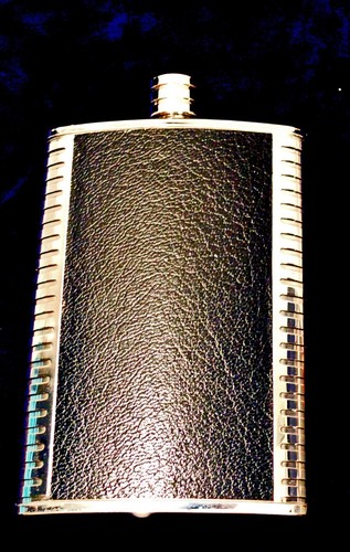 Stainless Steel Pocket Flask with Black Faux Leather 8 oz - Picture 3 of 4