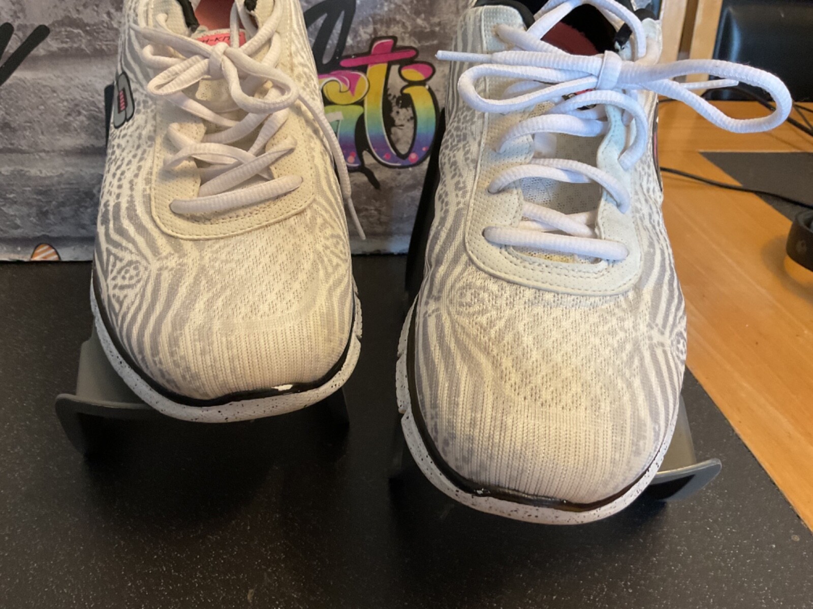 SKECHERS women’s Memory Foam dual- lite white/black zebra print trainers uk8🔥 image 8