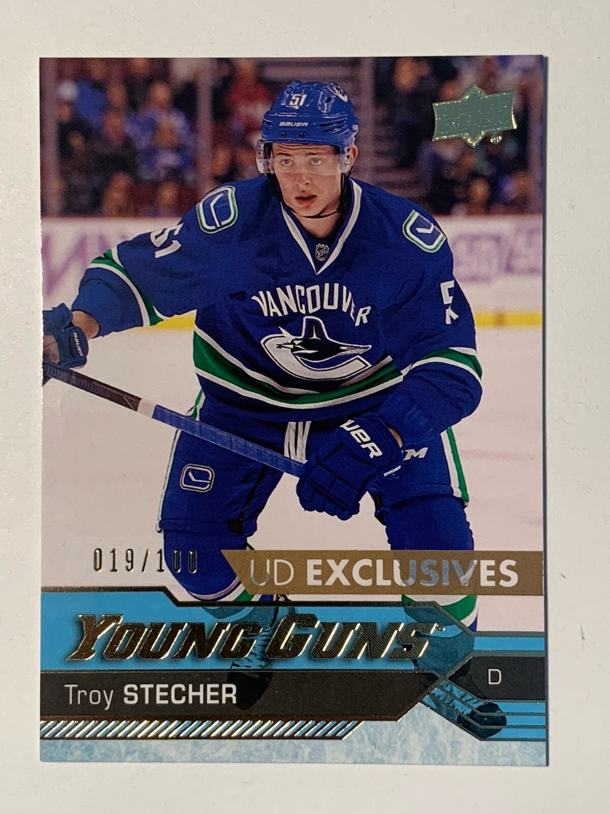 2016-17 UD Young Guns Exclusives TROY STECHER 019/100 Rookie Oilers Card# 475