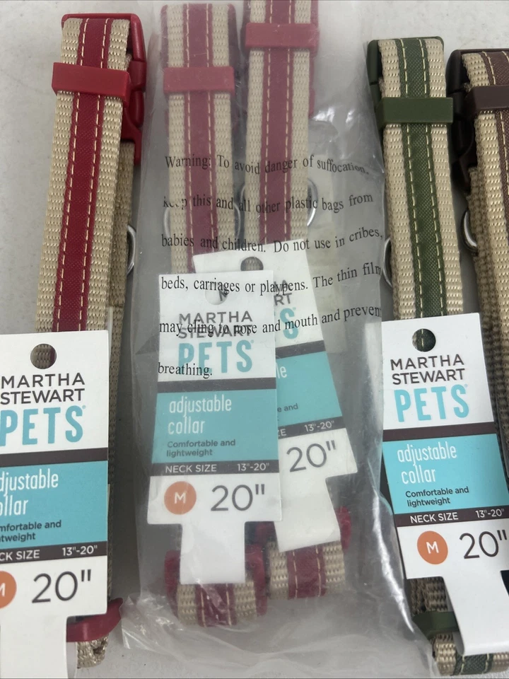 5 Martha Stewart ~ Collar de perro de nailon ajustable - Talla mediana (cuello: 13:20) verde rojo Foto 3 de 4