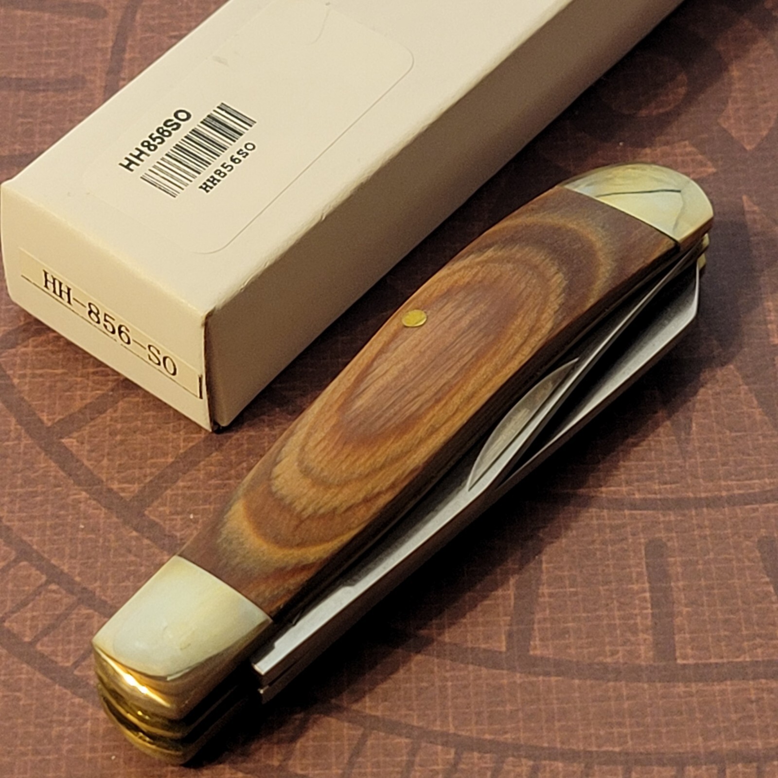 Hard Hat Knife Two Blade Mini Trapper Smooth Oak Wood Handles 3.5