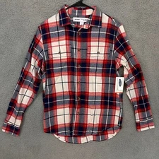 NEW Old navy Plaid Button Up Mens small Flex Blue Red Long Sleeve Shirt