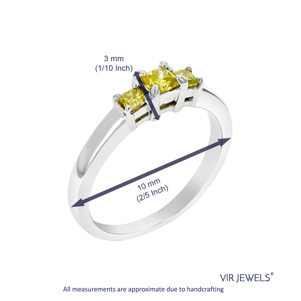 1/2 cttw 3 Stone Princess Yellow Diamond Engagement Ring .925 Sterling Silver - Image 4 of 4