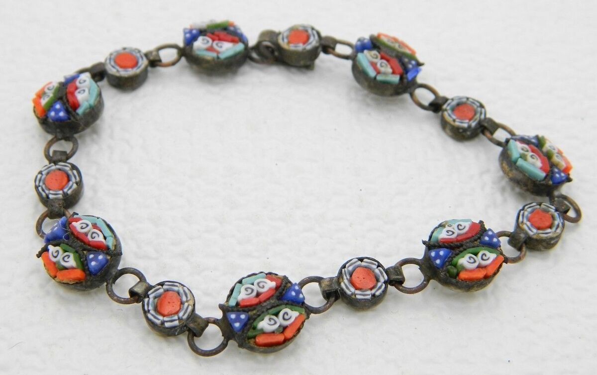Vintage Italy Silver Toned Filigree Micro Mosaic Floral Vintage Italy Silver Toned Filigree Micro Mosaic Floral