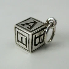 Sterling Silver ABC BLOCK Charm for Bracelet BABY SHOWER Necklace Pendant GIFT