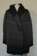 Vince Women's Striped Hooded Shawl Collar Sweater Coat Brown Black Grey