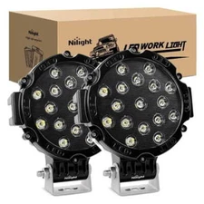 Nilight 7 Inch 51W Round Black Case Spot LED Work Light (Pair)