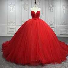 Red Classic Wedding Dresses Ball Gown Guests Ball Gown Tulle Strapless Sweet 16