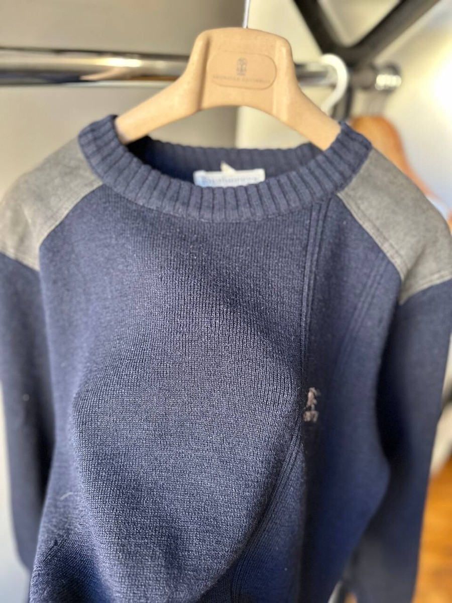Burberrys MADE IN ENGLAND　PURE WOOLセーター VINTAGE BURBERRY KNITWEAR SWEATER MADE IN ENGLAND XL Blue