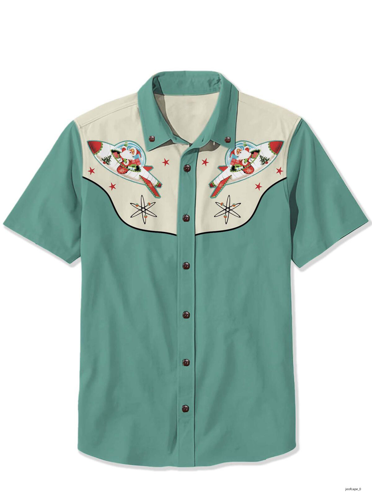 Christmas Vintage Atomic Rocket And Santa Hawaiian Shirt Cyan Color S-5XL