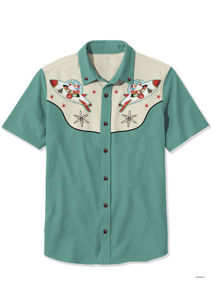 Christmas Vintage Atomic Rocket And Santa Hawaiian Shirt Cyan Color S-5XL