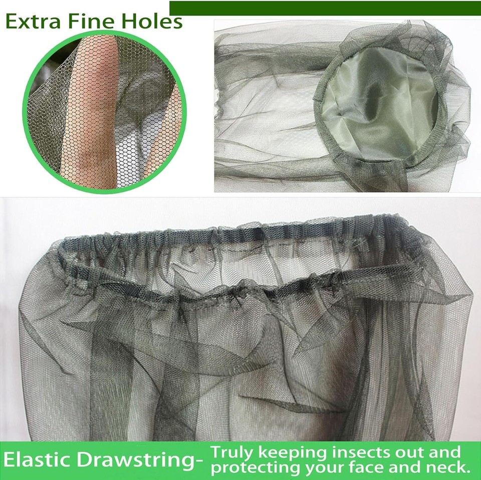 2× Mosquito Net Hat Mesh Insect Protection Face Mask Hiking Fishing ...