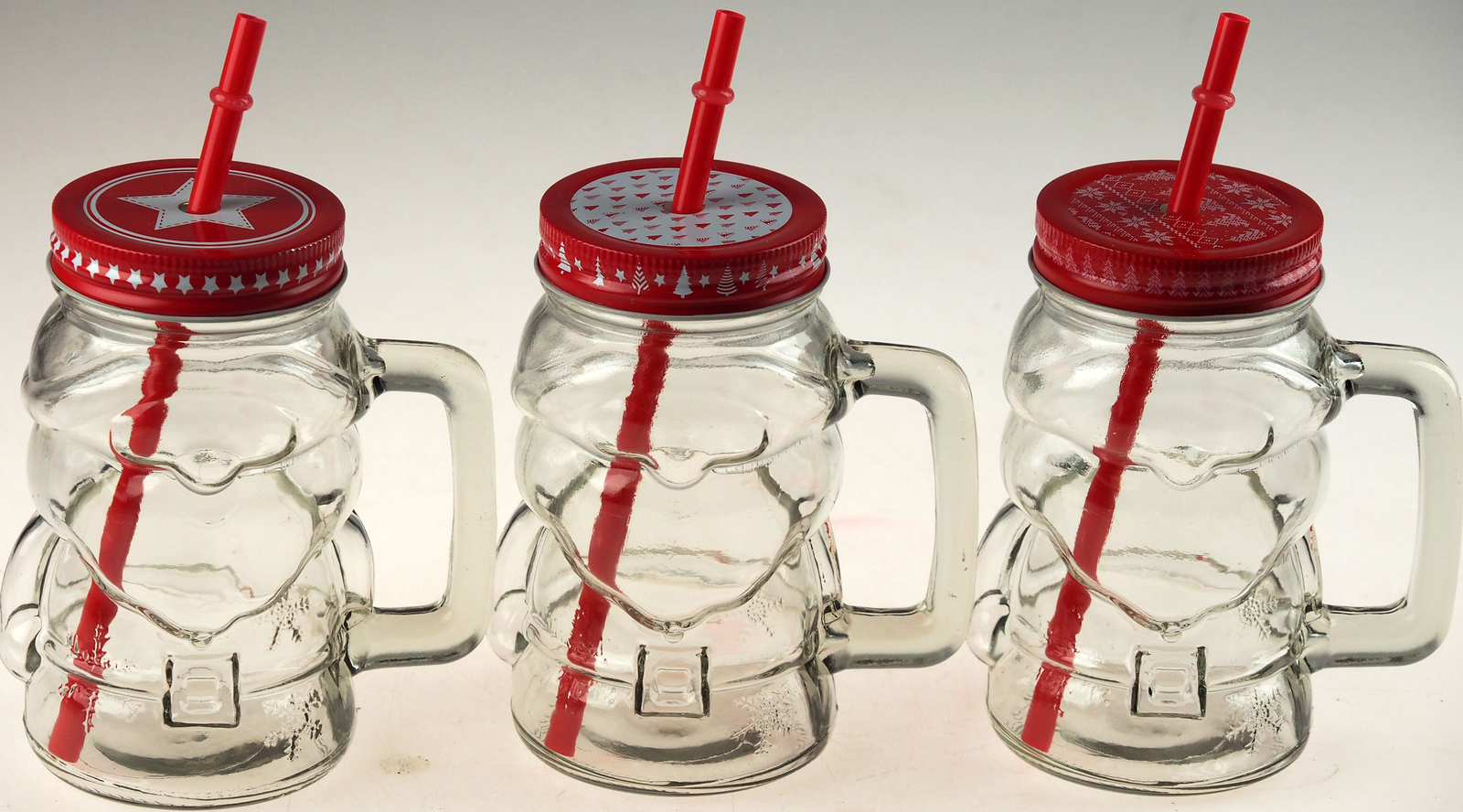 Christmas Santa Shape Mason Jars Drinking Cups With Lid And Straw - Set of 3