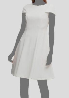 $119 Dkny Women's White Solid Cap-Sleeve Scuba Crepe Fit & Flare Dress Size  10 | eBay