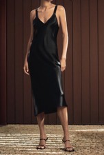 ZARA WOMEN SEXY BLACK SATIN MIDI DRESS M