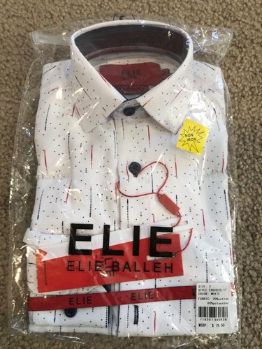 Elie Balleh Milano Italy Boys SZ 2 Button Front Dress Shirt R/W/B Dot MSRP $79