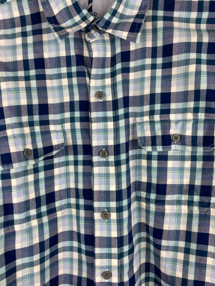 IZOD мужской L синий клетку приморский саржи длинным рукавом на пуговицах платье повседневная рубашка - Изображение 3 из 4