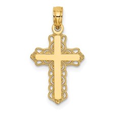 14k Yellow Gold Budded Cross Charm Pendant 0.68gm L-0.91 in,W-0.48 in
