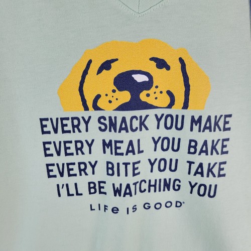 NWT Life Is Good Women's Medium Green V-Neck Crusher Tee Dog Puppy Short Sleeve - Picture 3 of 9