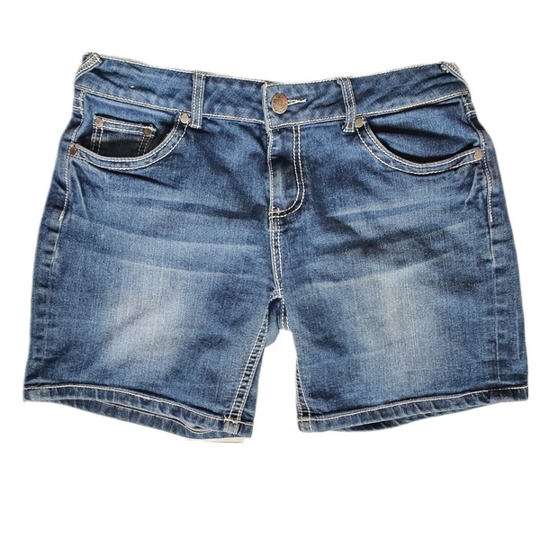Jeep Women’s Jean Shorts Size 34 Blue Dark Wash Denim Embroidered Pockets Gift 