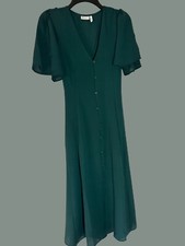 Women’s ASOS Design Forrest  Green Long Knit Dress VNeck 4, Flutter Sleeve NEW