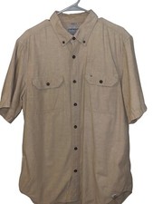 Carhartt Short Sleeve Button-Up Shirt - L Regular - Tan 100 Cotton Workwear