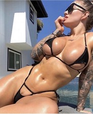 Extreme Micro Bikini Black Peekaboo under cleavage Tiny T back Thong Bikini