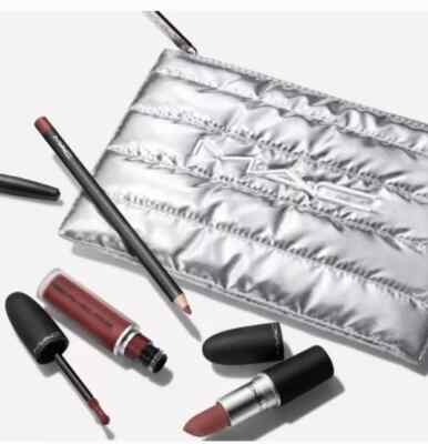 MAC Powdered Snow Powder Kiss Lip Kit 4 PC Set BROWN BNIB
