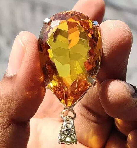 Ciondolo pietra preziosa sfusa zaffiro giallo certificato naturale 35 ct+ pera argento 925 - Foto 2 di 5