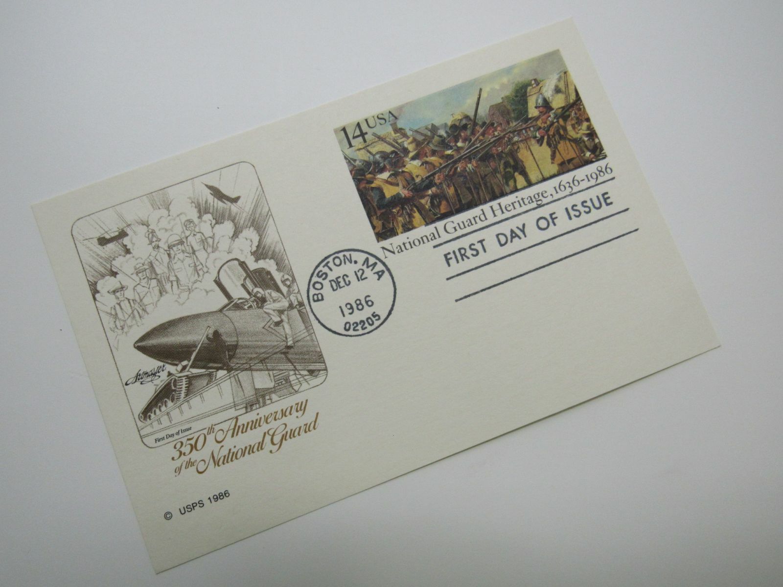 USPS Scott UX114 14c National Guard Heritage 1636-1986 First Day of Issue