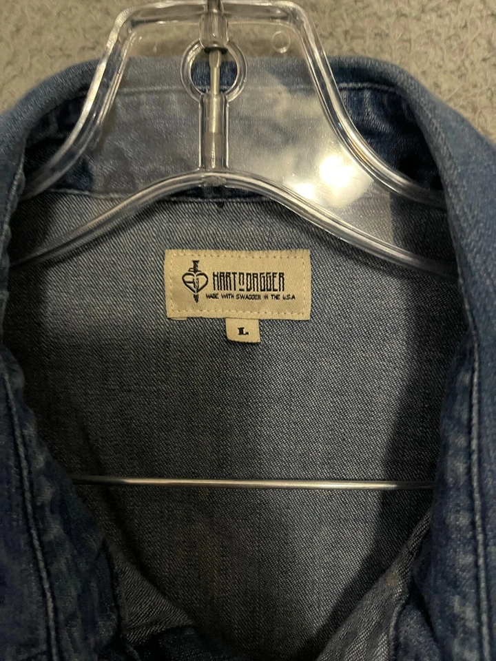 Hart N Dagger Shirt Mens Size Large Blue Denim Pearl Snap Bon Jovi Made in USA - Image 2 of 4