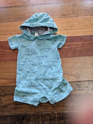 Carter's Baby Body Suit Outfit 18M Light Blue Cute Hippo Print Snap Closure 