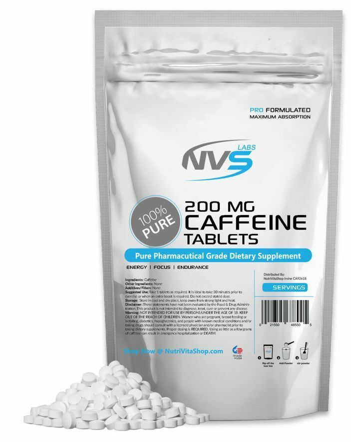 PÍLDORAS/COMPRIMIDOS DE CAFEÍNA DE NVS Labs 200 mg FUERZA ENFOQUE ENERGÍA TODOS LOS TAMAÑOS EE. UU.