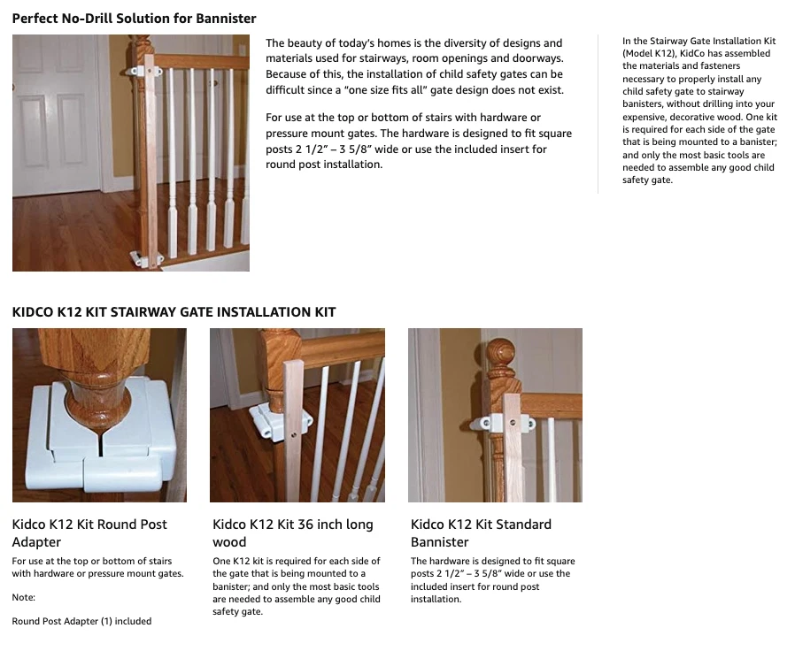 Kit de instalación de puerta de seguridad para niños escalera se adapta a postes redondos y cuadrados sin taladro Foto 2 de 4