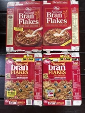 1980s to 1990s Post Natural Bran Flakes cereal boxes - Lot of 4 - ZIP PAK