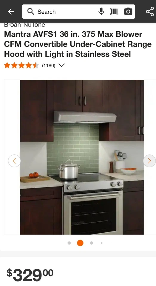 Soplador de acero inoxidable Broan-NuTone debajo del gabinete 36" 375 Max Foto 4 de 4